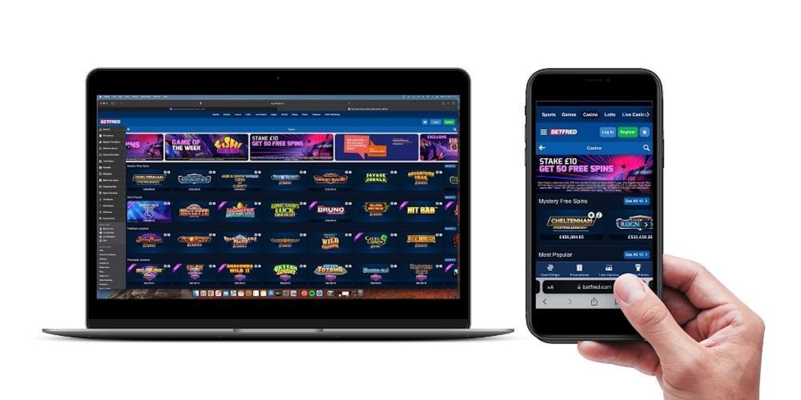 Bet Fred Casino Homepage on Laptop and Mobile