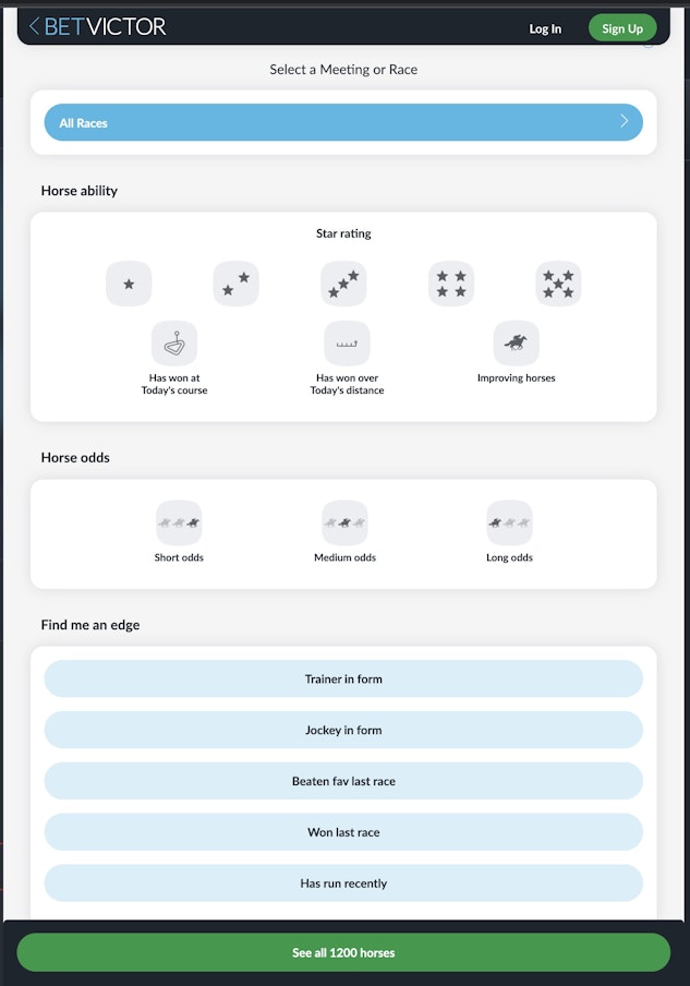 BetVictor Horse finder function
