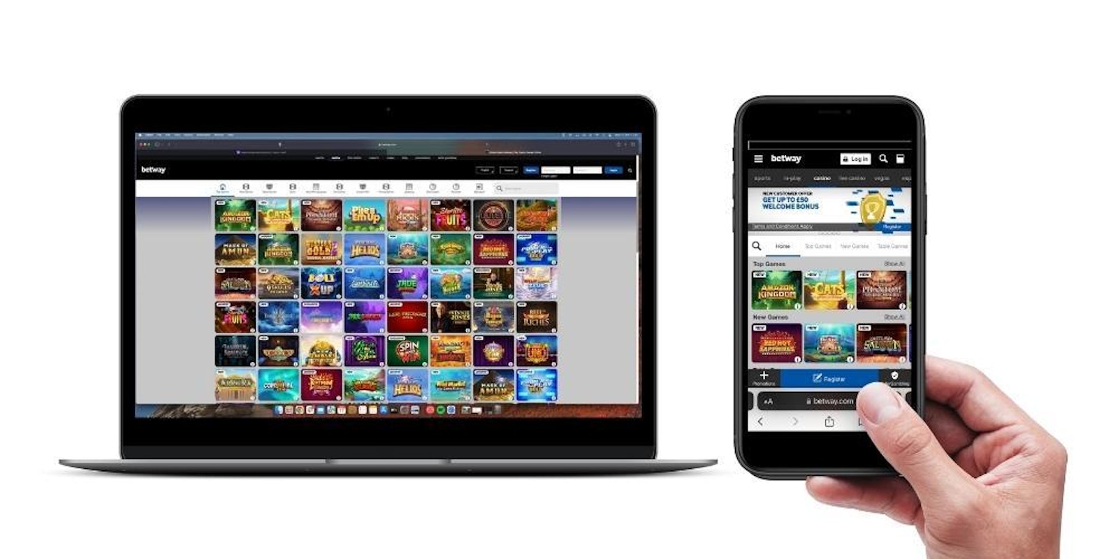 Betway Casino Homepage on Laptop and Mobile