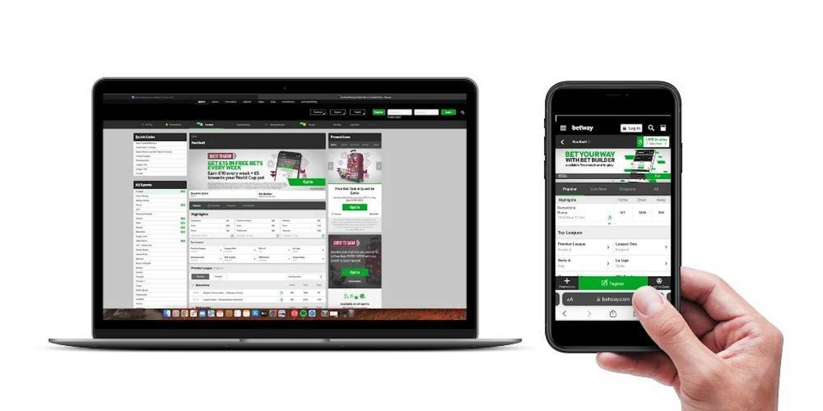 Betway Football Homepage on Laptop and Mobile