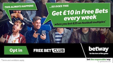 Betway free bet club offering £10 in free bets every week
