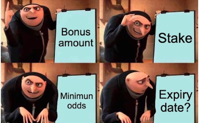 Gru meme showing how to rank a free bet