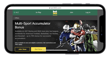 Screenshot showing Bet365 multi-sport accumulator bonus