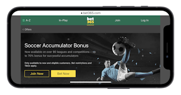 Screenshot showing Bet365 Soccer accumulator bonus