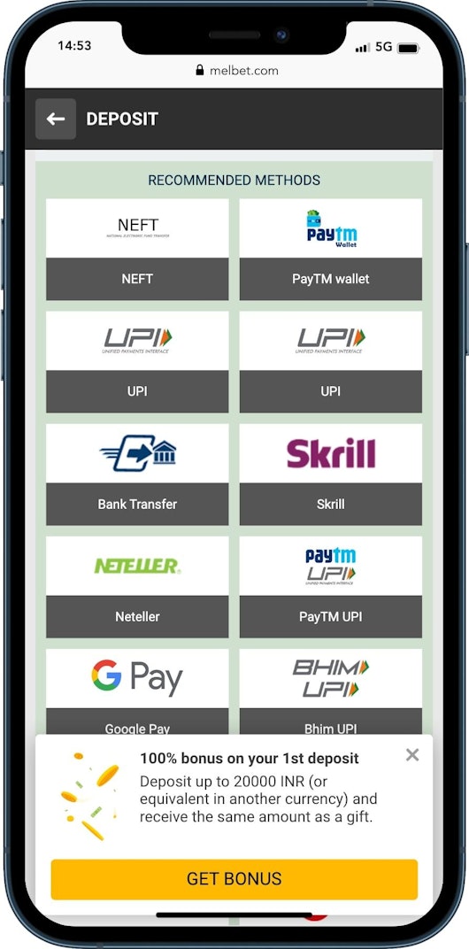 Melbet deposit screenshot
