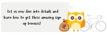 Owlie with a money bag and cycle saying how to get the sign up bonus on betting apps