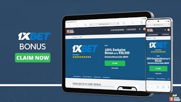 iPad and iPhone showing the exclusive 1xBet promo code and 1xBet bonus information on Betting Bonus India