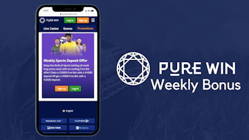 Pure Win Weekly Bonus shown in a iPhone mockup