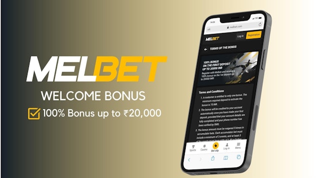 Image with a mock up showing Melbet bonus