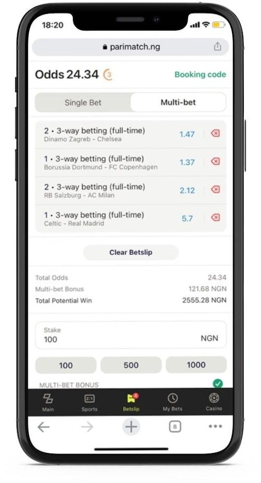 Parimatch bet slip